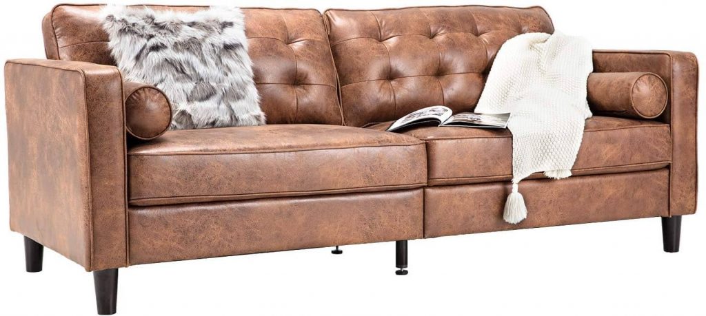 Esright Mid Century Modern Sofa with 2 Bolster Pillows